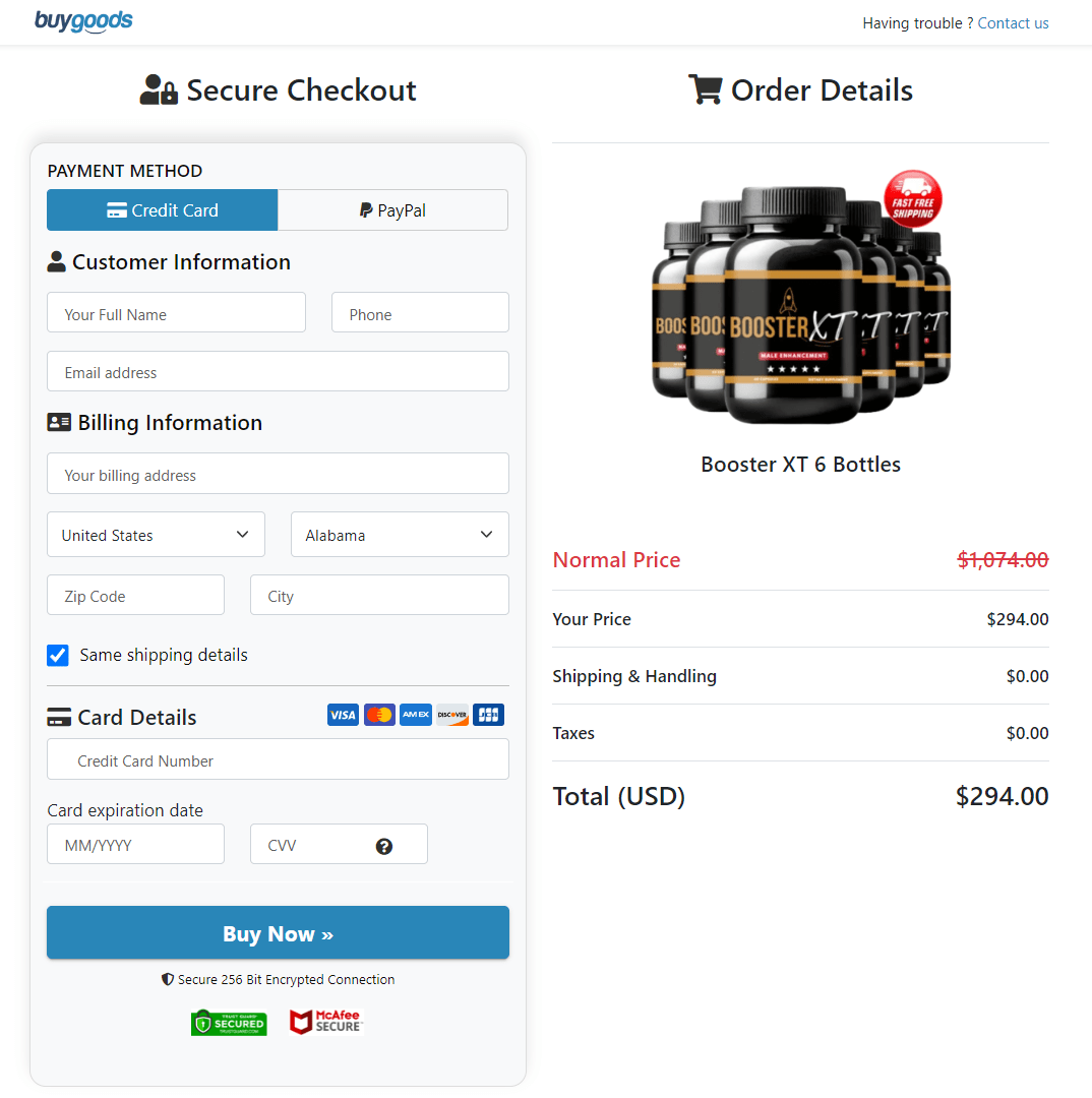 Booster XT order page